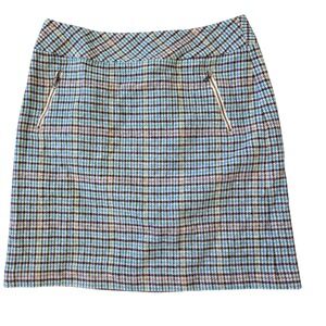 Talbots Women's Plaid Wool Blend Mini Skirt Zip Pockets Size 8